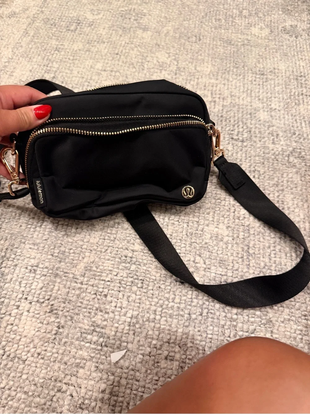 lululemon athletica Black Nylon Crossbody with Gold Hardware